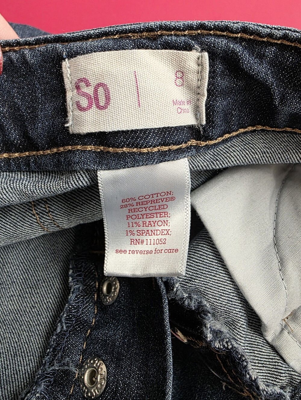 SO Dark Wash Distressed Button-Fly Jeans Size 8 - Picture 6 of 6
